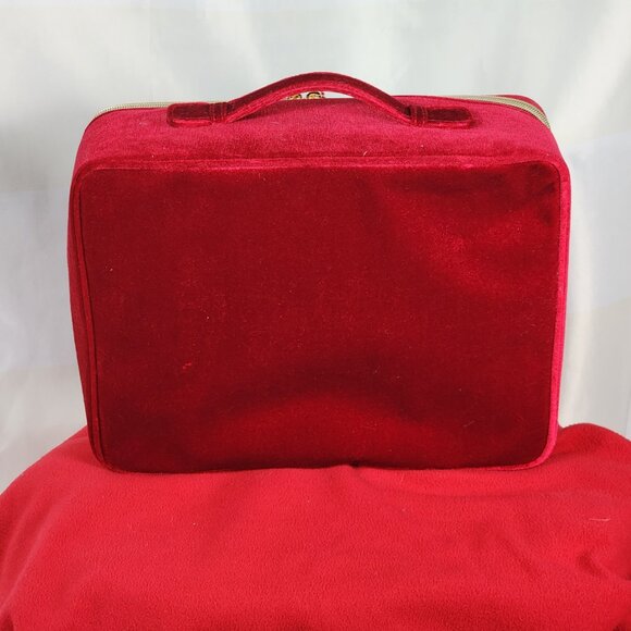 Estee Lauder Red Velvet with Gold Hardware Holiday Recycled Cosmetic Makeup Bag - Picture 9 of 16